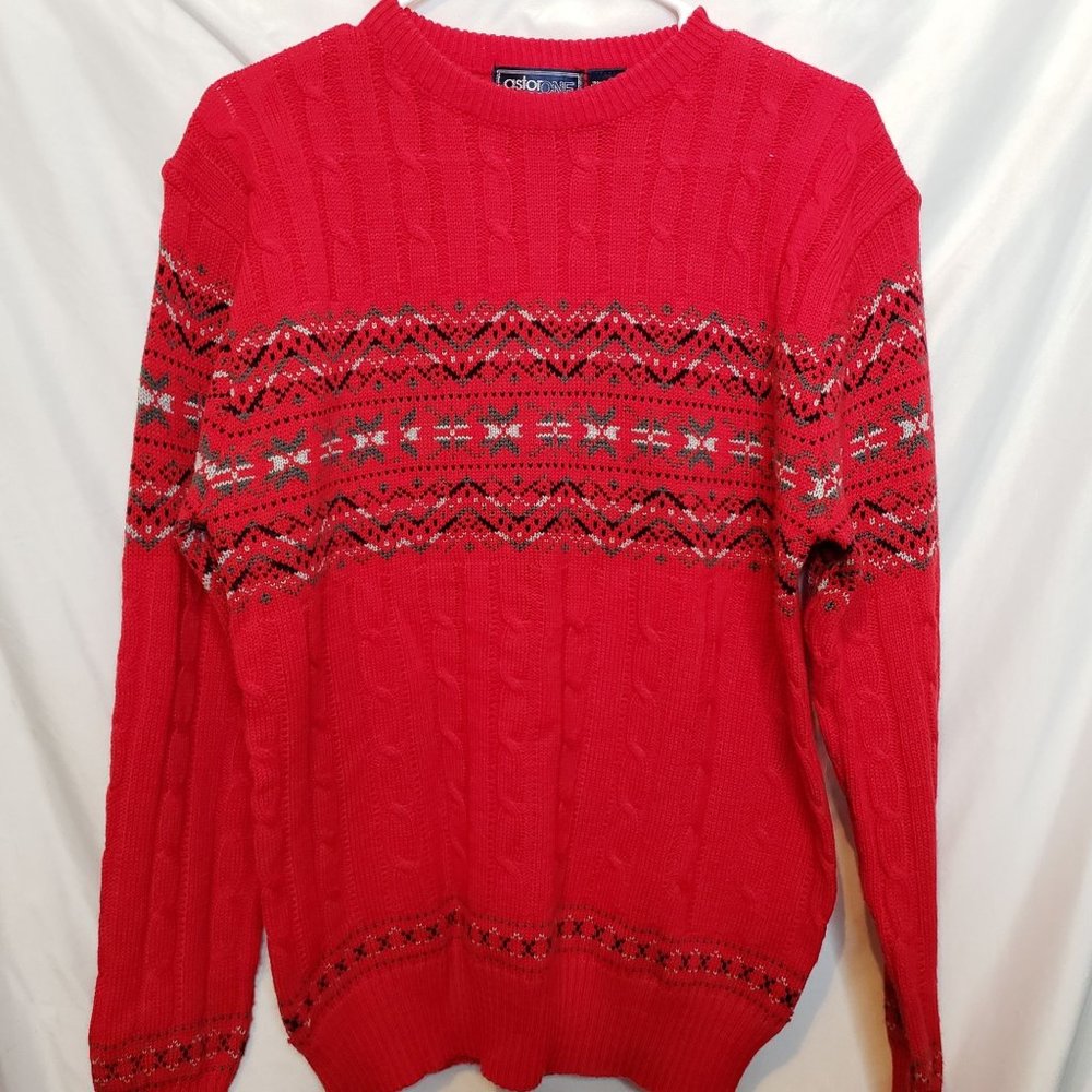 Vintage Red Ski Sweater Acrylic Size Large AstorOne Retro Winter Design